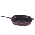 Neo 2Pc Cast Iron Grill Set: Grill Pan & Bacon/Steak Press, Purple