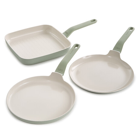 Balance 3Pc Non-stick Ceramic Specialty Cookware Set, Recycled Aluminum, Sage