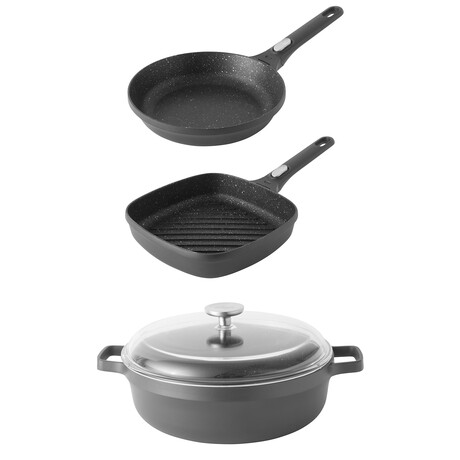 GEM Non-Stick Cast Aluminum 4Pc Cookware Set, Fry, Grill, and Saute Pan