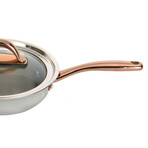 Ouro Gold 18/10 Stainless Steel 4Pc Starter Cookware Set with Rose Gold Handles, Glass Lids