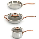 Ouro Gold 18/10 Stainless Steel 4Pc Starter Cookware Set with Rose Gold Handles, Glass Lids