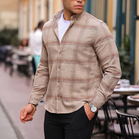 Plaid Flannel Shirt // Light + Beige (S)