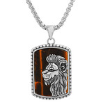 Dog Tag Pendant Necklace //  Stainless Steel and Simulated Onyx Lion Head