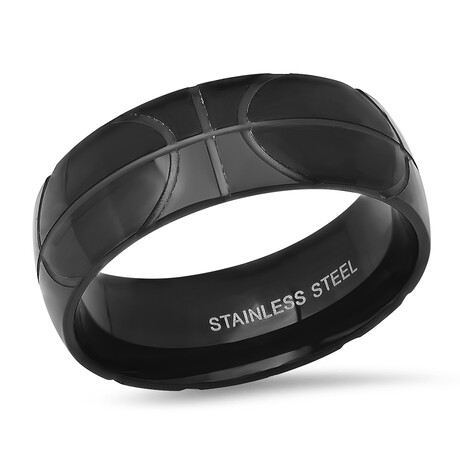 Ring // Black Ip Stainless Steel Oval Pattern Band (9)