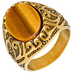 Ring // 18K Gold Plated Stainless Steel Tiger Eye And Simulated Gray Diamonds (9)