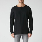 Quarter Button Neck Sweatshirt // Black (L)
