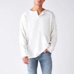 Quarter Button Neck Sweatshirt // White (S)
