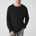 Quarter Button Neck Sweatshirt // Black (M)