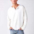 Quarter Button Neck Sweatshirt // White (L)
