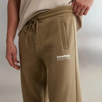 Sweatpants 3 Pocket Regular Fit with Printed Phrase// Beige (S)