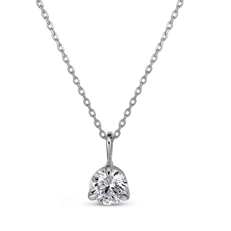 14K White Gold 1/2 Carat Lab Grown Diamond Solitaire Pendant -16-18" Adjustable Chain