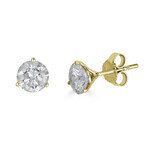 14K Yellow Gold 2 Carat Lab Grown Diamond 3 Prong Martini Stud Earrings