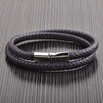 Blue and Brown Leather Wrap Bracelet // 17"