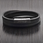 Polished Stainless Steel Clasp + Leather Wrap Bracelet // 17"