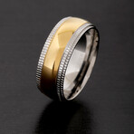 Ridged Edge Gold Plated Two Tone Stainless Steel Band Ring // 8mm (Size 7)