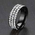 Black Plated Stainless Steel Ring with Crystal Stones // 8mm (Size 8)
