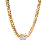 Necklace // 18K Gold Plated Stainless Steel Cuban Chain With Simulated Diamond Box Clasp