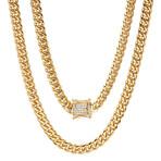 Necklace // 18K Gold Plated Stainless Steel Cuban Chain With Simulated Diamond Box Clasp