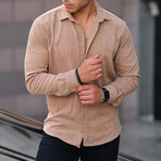 Premium Striped Corduroy Shirt // Beige (S)