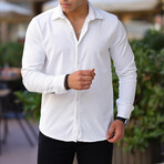 Patterned Plain Corduroy Shirt // White (S)
