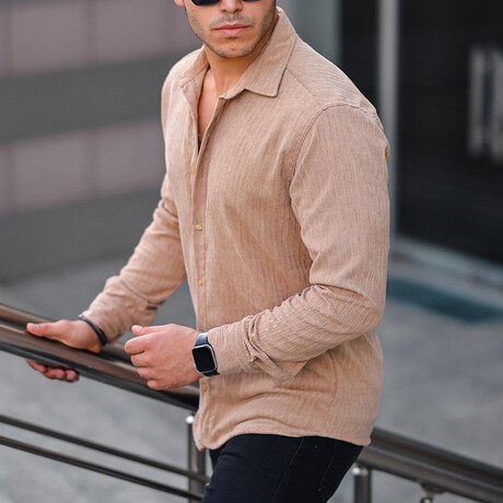 Premium Striped Corduroy Shirt // Beige (XS)