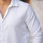 Patterned Plain Corduroy Shirt // White (L)