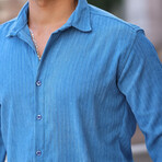 Premium Striped Corduroy Shirt // Blue (XS)