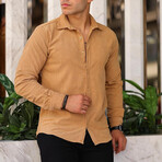 Patterned Plain Corduroy Shirt // Beige (S)
