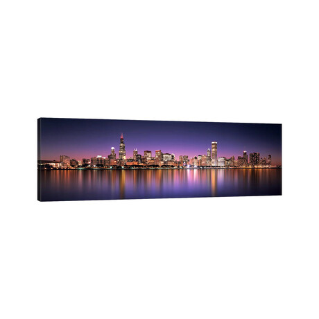 Reflection Of Skyscrapers In A Lake, Lake Michigan, Digital Composite, Chicago, Cook County, Illinois, USA by Panoramic Images (12"H x 36"W x 1.5"D)