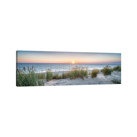 Dune beach panorama at sunset by Jan Becke (12"H x 36"W x 1.5"D)