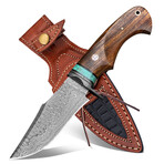 10" Wood & Turquoise Styled Resin Handle // Damascus Knife // Leather Sheath
