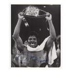 Leon Spinks Signed Boxing B&W Pose With Belt 8x10 Photo