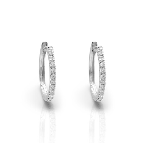 18K White Gold Diamond Oval Hoop Earrings I // New - Diamond Earrings ...