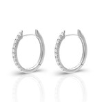 18K White Gold Diamond Oval Hoop Earrings I // New