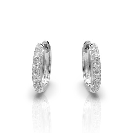 18K White Gold Diamond Oval Hoop Earrings // New
