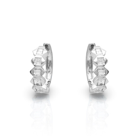 18K White Gold Diamond Hoop Earrings // New