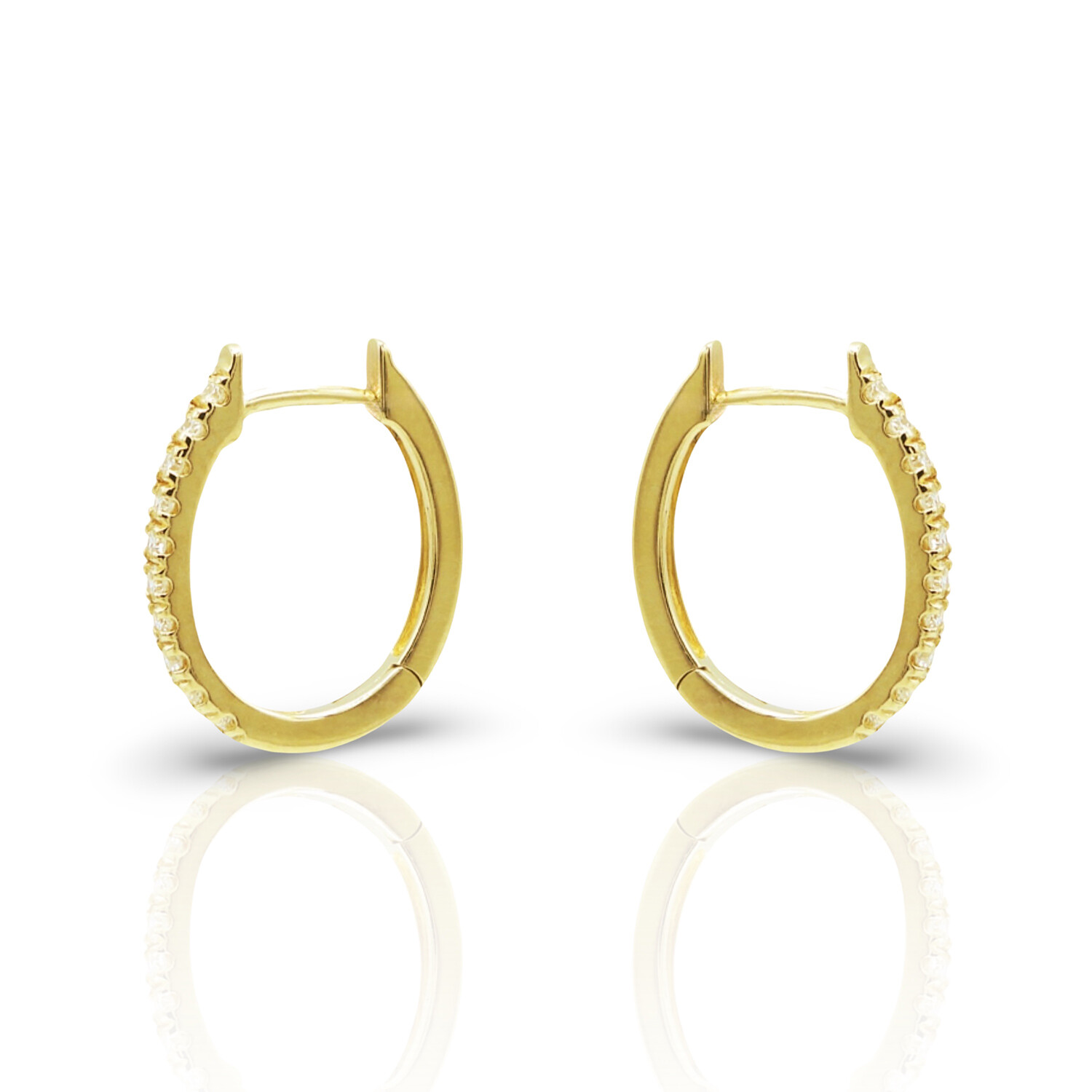 18K Yellow Gold Diamond Oval Hoop Earrings I // New - Diamond Earrings ...
