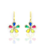 Fine Jewelry // 14K Yellow Gold Multicolor Sapphire + Diamond Flower Earrings // New