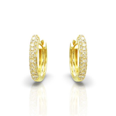 18K Yellow Gold Diamond Oval Hoop Earrings // New