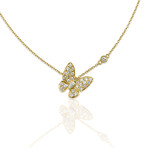 18K Yellow Gold Diamond Butterfly Pendant Necklace // 18" // New