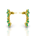 14K Yellow Gold Emerald + Diamond Flower Earrings // New