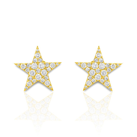 18K Yellow Gold Diamond Star Earrings // New