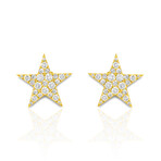 18K Yellow Gold Diamond Star Earrings // New