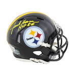 Jack Ham Signed Penn St Jersey Inscribed "CHOF" (TSE) and Jack Ham Signed Steelers Speed Mini Helmet Inscribed "HOF 88" (Beckett)