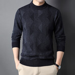 Patterned Mock Neck Sweater // Style 1 // Black (L)