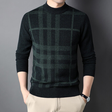 Patterned Mock Neck Sweater // Army-Green (XS)