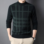 Patterned Mock Neck Sweater // Army-Green (L)