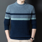 Patterned Mock Neck Sweater // Blue (XL)