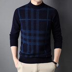 Patterned Mock Neck Sweater // Style 4 // Navy Blue (XL)