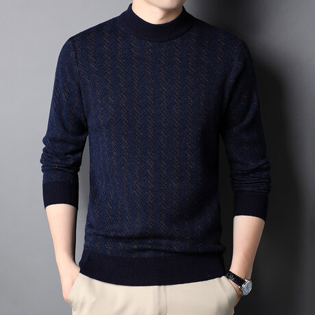 Patterned Mock Neck Sweater // Style 1 // Navy Blue (XS)